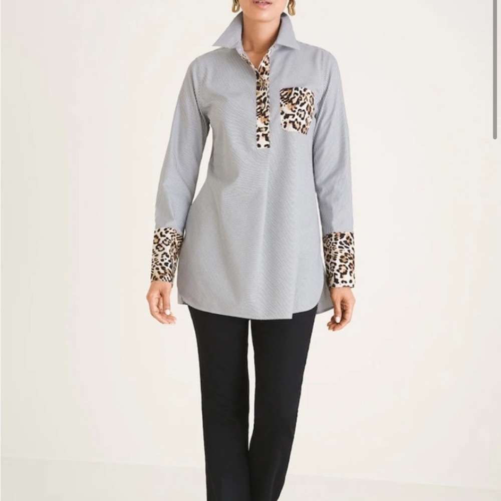 Chico’s popover stripe animal print tunic nwt new size 1.5